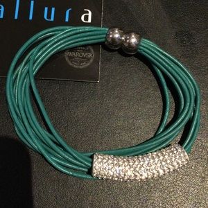 Turquoise Leather Bracelet with Swarovski Crystals